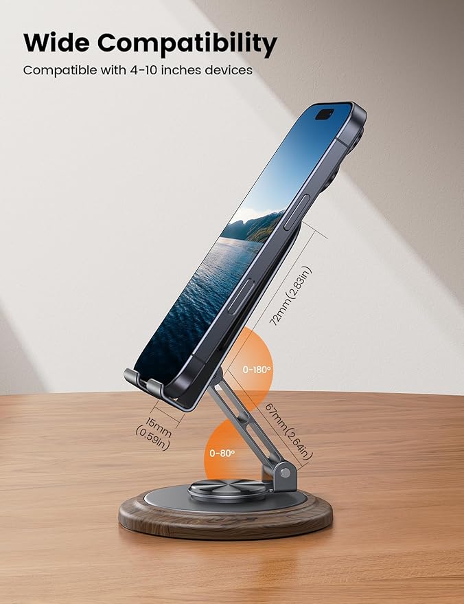 Lamicall Grey Phone Holder, Desk Accessories - Simulated Wood Grain Cell Phone Holder, Office Decor for Women, Valentines Day Gifts for Teen Boys Girls, 4-10” Phones, iPad mini, Gifts for Valentine