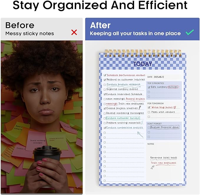 To Do List Pad - To Do List Notebook for Work, Undated Daily Planner Perfect for Office, Home and School, To Do List Notepad for Tasks & Goals with 52 Sheets - Indigo Checkered