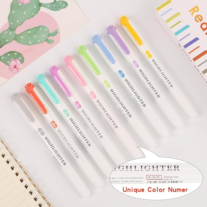 Real Mild Highlighters, Pastel Highlighter Assorted Colors Markers Dual Tip Highlighter Markers Chisel and Fine Tips for Coloring, Underlining, Highlighting (15colors)