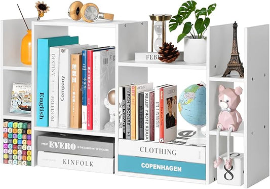 YIGANG White Desk Shelf Organizer, 3-Tier Desktop Bookshelf for Computer Desk, Small Tabletop Hutch Storage Rack, Wood Office Supplies Organizer for Dorm, Home & Student (29 Inch Wide)