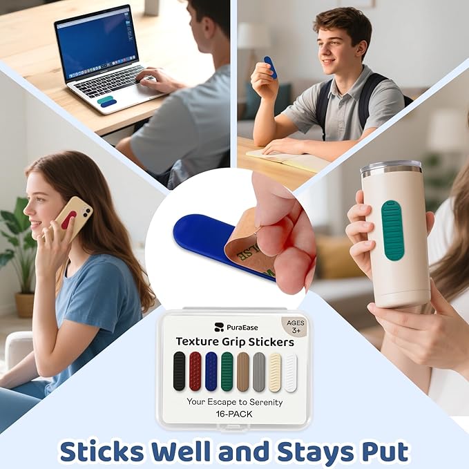 Textured Sensory Stickers for Kids & Adults – 16PC Adhesive Calm Strips for Anxiety, ADHD & Stress Relief – Quiet Fidget Toys for Work, Office, Desk, Gift Classroom Must Haves & School Supplies