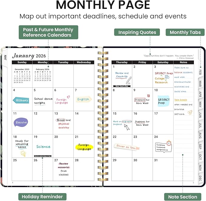 2026 Planner, Monthly and Weekly Calendar Planner for Women, Jan 2026 - Dec 2026, Hardcover Pretty 2026 Agenda Planner Book with Tabs, Spiral Bound, Perfect for School Office Home Supplies, 6.3" x 8.5" - Butterfly Tapestry
