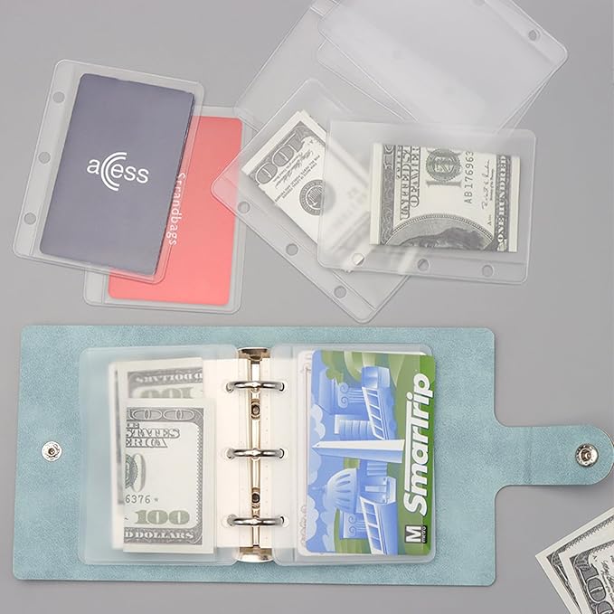 NatSumeBasics 24 Mini Binder Pockets Zipless A9 Binder Inserts 2" x 3.5" Frost PVC Sheet Card Protectors for Cash Binder Photos Cards Bills Organize (Mini 24pcs)