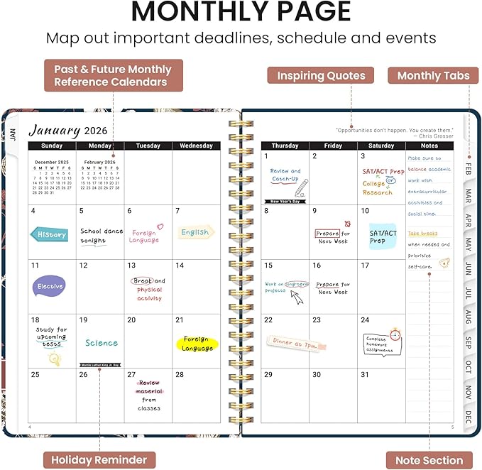 2026 Planner, Weekly and Monthly Calendar Planner for Women, Jan 2026 - Dec 2026, Hardcover Planning Agenda book with Tabs, Spiral Bound, Inner Pocket, Perfect for School Office Supplies, 8.5" x 11" - Golden Flutter