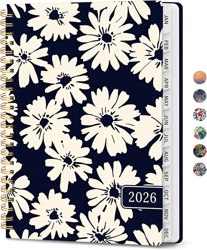 2026 Planner, Aesthetic Weekly and Monthly Planner for Women, Jan 2026 to Dec 2026, Hardcover 2026 Calendar Book with Monthly Tabs, Inner Pocket, Perfect for Office Home School - A5 (6.3" x 8.5"), Simple Daisy