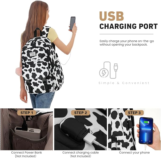 School Backpack for Teen Girls, Cute College Backpacks for Women Students Aesthetic Bookbag Large 15.6 Inch Laptop Bag Middle School Travel Back Pack (Cow Print Black)