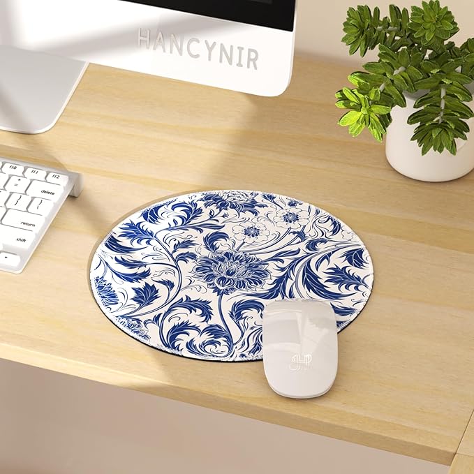 Floral Flower Mouse Pad for Desk, Small Cute Mousepad with Non-Slip Base, Round Mouse Pads for Wireless Mouse Laptop Gaming, Computer Mouse Mat for Office Decor Desk Accessories Supplies
