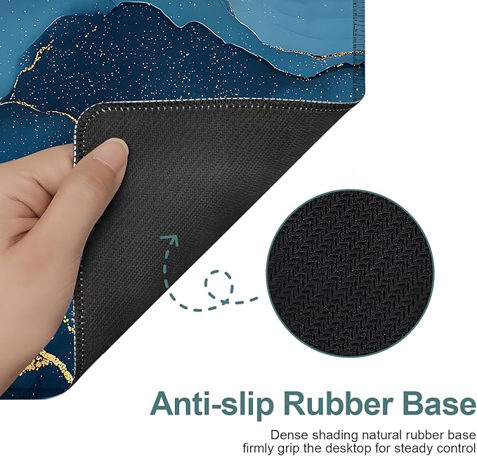 Blue Ocean Marble Extended Mouse Pad XL 31.5"x11.8" – Elegant Blue and Gold Desk Mat – Non-Slip Rubber Base, Stitched Edges