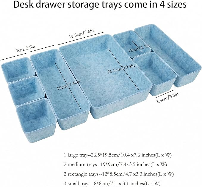 8pcs Drawer Organizer Bins, Felt Desk Organization Sets, Office Accessories & Workspace Organizers, Shallow Jewelry Makeup Storage Box Basket Shelf Containers Separators Inserts(Blue)