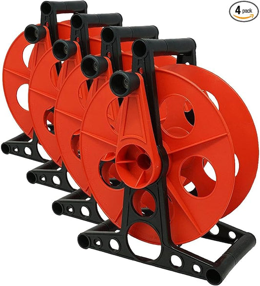 Woods Extension Cord Storage Reel - Holds Up to 150 Feet-of 16/3 or 125 Feet-of 14/3 Gauge Cord - Tangle-Free Design for Indoor or Outdoor Use - Side-Mounted Crank - Red & Black,(Pack of 4)