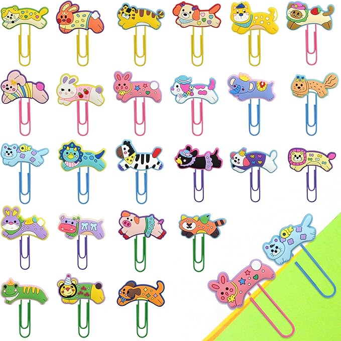 Cute Paper Clips, 25Pcs Cute Pet Bookmark Paperclips Bulk Metal Fun Sausage Animal Planner Clip Charms Clamp Desk Accessories Stationery Colorful Office Supplies Gifts for Student Teacher Party Decor