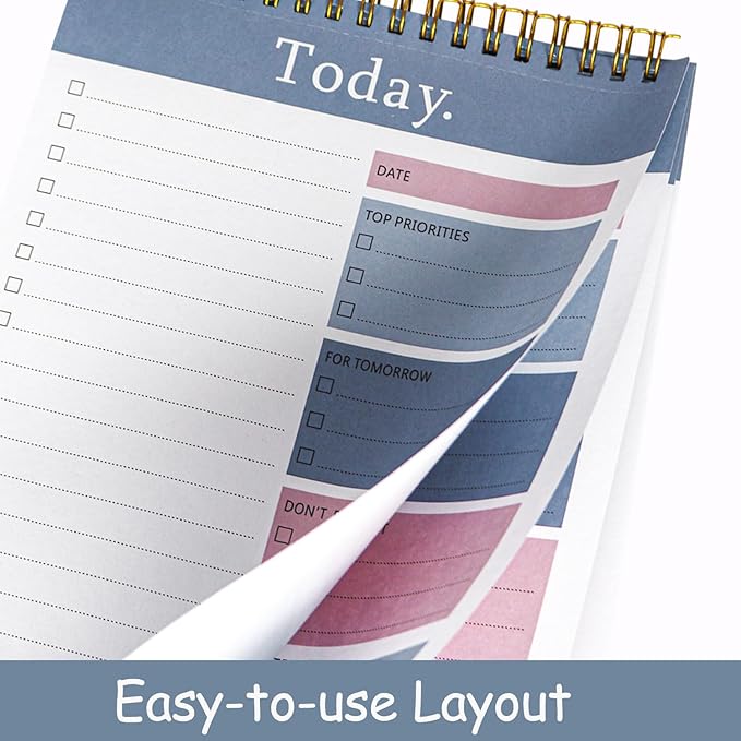 3 Pack To Do List Notepad, 52 Sheets Mix Color Tear Off, 6.5" x 9.8" Double Sided Spiral Checklist Planning Notebook for Adults and Kids Classroom Office Gifts(Blue, Green, Purple)