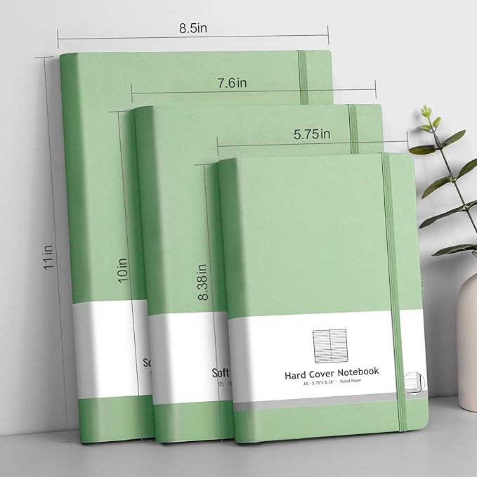 AHGXG A4 Notebooks College Ruled - 320 Pages Large Notebooks for Work, 8.5''×11'', 100gsm Thick Paper, Leather Softcover Thick Journal for Women Writing - LightGreen