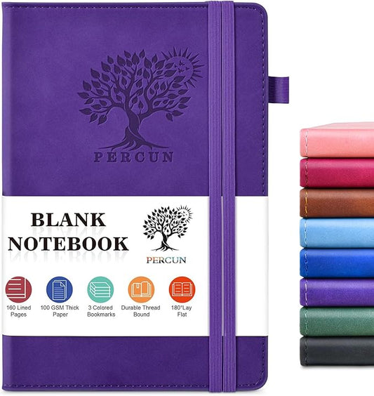Blank Journal Ntebook for Men & Women, 160 Pages Blank Journals for Writing, Drawing,Sketch Book,5.9" x 8.5" Leather Sketchbook, Unlined Notebook for Work, School, Art (Purple)