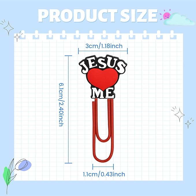 Cute Paper Clips, 50Pcs Jesus Bookmark Paperclips Bulk Metal Fun Christian Planner Clip Charms Clamp Desk Accessories Stationery Colorful Office Supplies Gifts for Student Teacher Party Decor