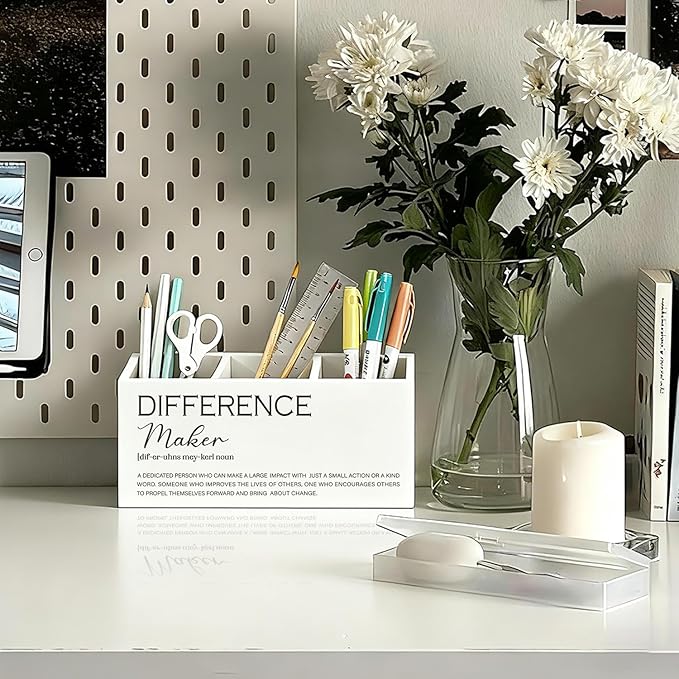 Difference Maker Gift Pen Pencil Holder for Desk, Thank You Appreciation Gifts for Coworkers Leaders Teachers, Difference Maker Wooden Box Sign Decorations for Office Workplace Desk Tabletop