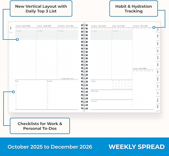 Blue Sky 15 Month 2026 Weekly and Monthly Planner Calendar, October 2025 - December 2026, 7" x 9", Flexible Cover, Durable Twin Wire Binding, Laminated Tabs, Includes Ruler & Sticky Notes, Aiden Dark