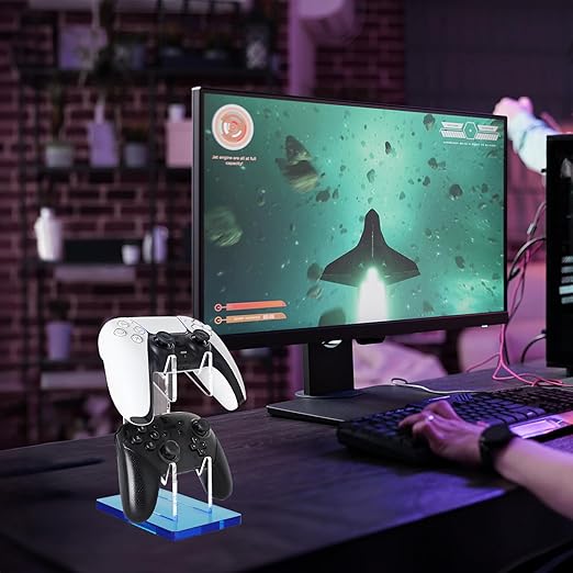 FYY 2-Tier Game Controller Stand - Universal Dual Controller Holder, Blue Display Stand - Compatible with Nintendo Switch, Xbox, PS5, PS4 - Desk Mounts