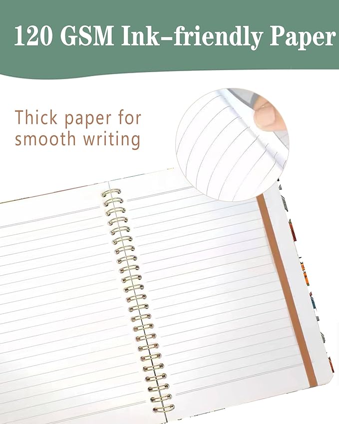 Spiral Journal Notebook, A5 Cute Notebooks for Women Men, College Ruled Hardcover Notebook for Work & Note Taking, 60 Pages Double-Wire Journals for Writing, Cute Dinosaurs