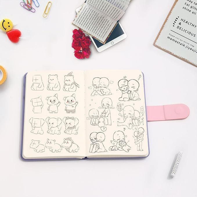 BOBO RABBIT Blank Journal Small Pocket Leather Notebook No Lines for Drawing Plain Sketch Book Cute Cartoon Panda Unlined Journal for Travel Work School, 200 Pages, 3.7"X5.9"