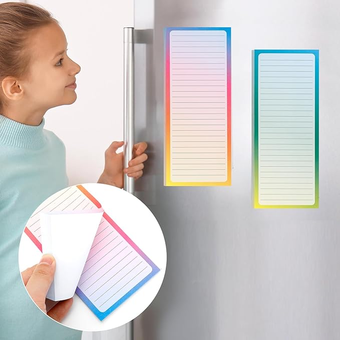 3 Pack Magnetic Note Pads Full Magnet Back Writing Pads for Refrigerator, Grocery, To Do Lists, Pastel Rainbow Gradient Design 100 sheets/Memo Pads