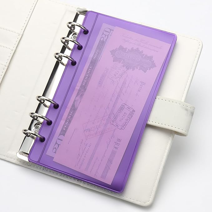 12 Purple A6 Binder Pockets Zipless Cash Envelopes Budget Binder Inserts PVC Sheet Protector for 6 Ring A6 Planner Organizer Accessories (12 Purple)
