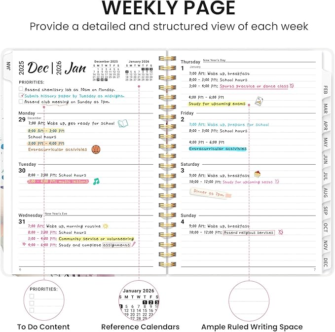 2026 Planner, Monthly and Weekly Calendar Planner for Women, Jan 2026 - Dec 2026, Hardcover Pretty 2026 Agenda Planner Book with Tabs, Spiral Bound, Perfect for School Office Home Supplies, 8.5" x 11" - Painted Bloom