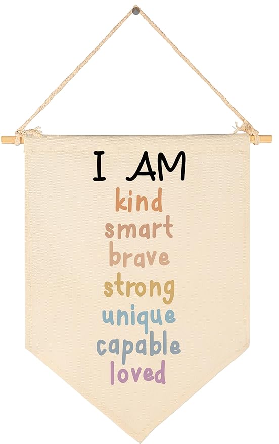 I Am Kind Smart Brave Strong Classroom Wall Decor Banner, Positive Affirmations Canvas Hanging Flag Sign for Kids, Teacher Classroom Lounge, Back to School Teacher Gift, 15.5 x 11.1in