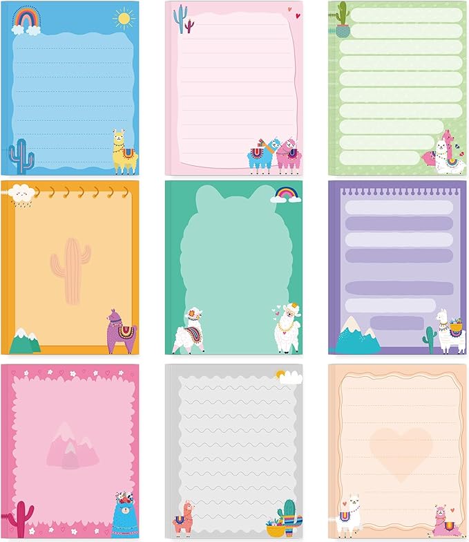 Alpaca Sticky Notes Gifts, 9 Pack Cute Alpaca Notepads 3x4 Inch, Llama Gifts for Coworkers Students, Mexican Camel Self-Stick Memo Pad Office School Supplies for Men Women (450 Sheets)