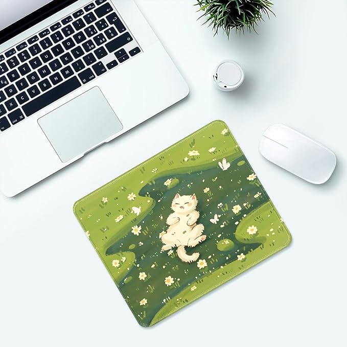 Cute Cat Desk Pad Mat with Stitched Edges and Non-Slip Rubber Base, Premium-Textured Mouse Pad for Laptop, Computer & PC, Gaming & Working, Waterproof Mousepad