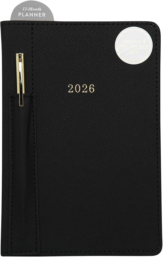 WORLD TRAVELER 2026 Planner - Weekly and Monthly Planner - 6x8 Planning Notebook & Calendar Agenda with Pen, Black Textured