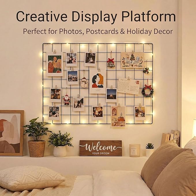 Kaforise Wire Wall Grid Panel, Multifunction Painted Photo Hanging Display and Wall Storage Organizer, Pack of 2, Size 25.6x17.7inch, Black