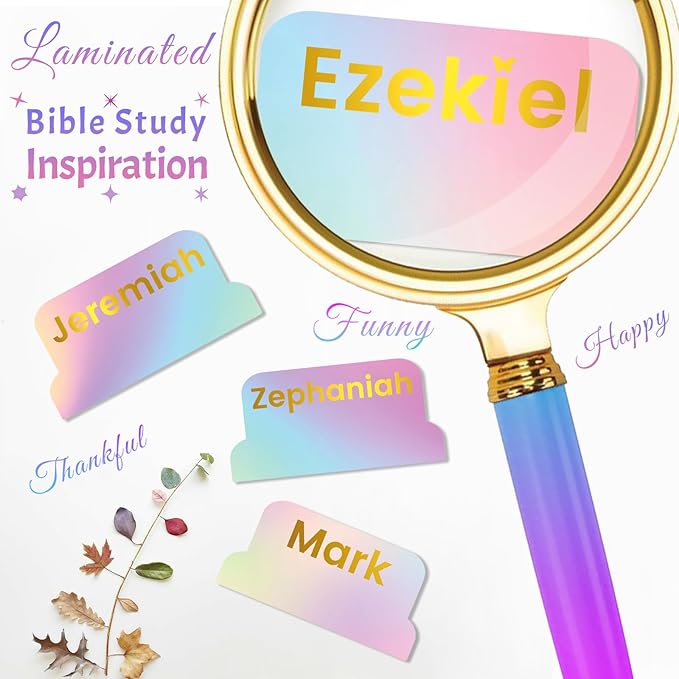 Bible Tabs with Unique Stickers, Laminated Bible Tabs for Women & Men, Christian Gifts, Large Print Bible Tabs for Easy Navigation, Bible Book Index Tabs Labels, Bible Study Supplies, Rainbow3 SQ1