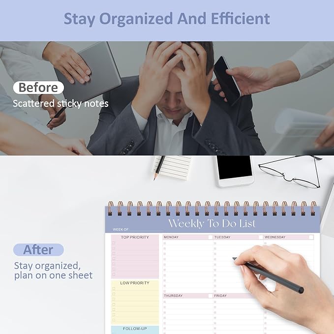 Weekly To Do List Notepad with 52 Undated Sheets (8.5"×11"), Desk Weekly Planner Notepad for Office Desk Accessories and School Supplies (Purple)