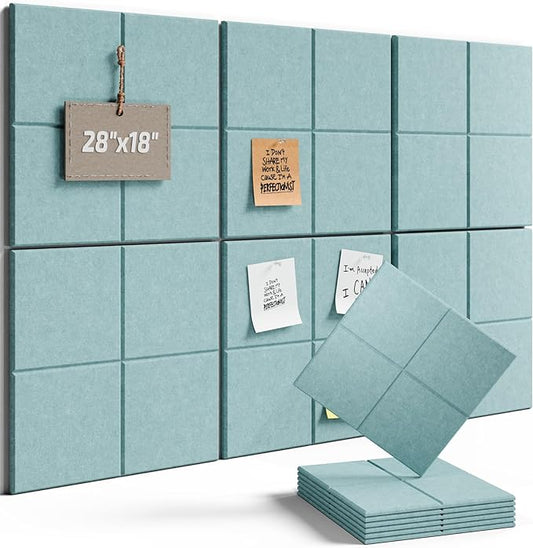 Fluxynara Felt Bulletin Board Tiles -28"x18" Cork Board Alternative for Office Decor, Push Pin Board Wall Organizer 6-Pack - Seafoam Blue