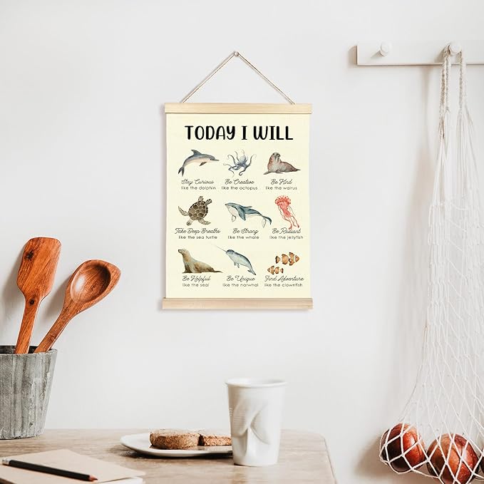 CGBHW Positive Affirmations Poster Hanger Frame for Kids, Mental Health Decor, Inspirational Ocean Animals Posters Wall Art Hanging Decor Counselling Therapy Office Classroom Nursery, 12x16