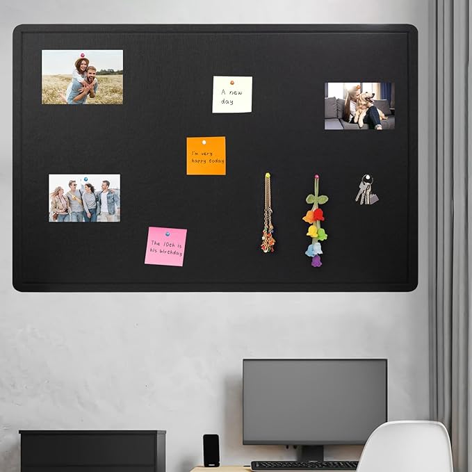 Large Bulletin Board - 60 X 36 inches Cork Board with 30 Pushpin, 5' x 3' Cork Board for Walls Pin Board, Self-Adhesive Felt Board Vision Board Foldable Photo Board for Wall - Black