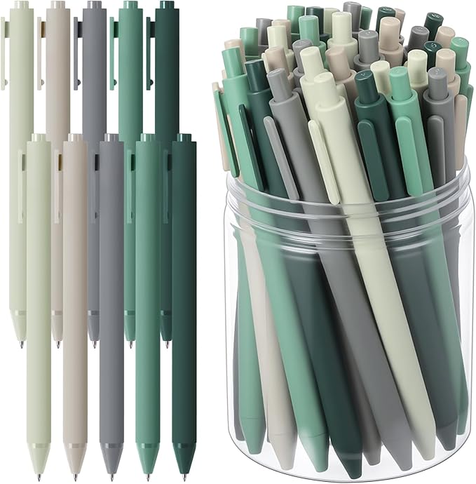 Crtiin 100 Pcs Gel Ink Pens Bulk, Black Ink 0.5mm Fine Point Retractable Pen Smooth Writing Office Supplies for Teacher Server Nurse Valentine Galentine Gift (Green Series)