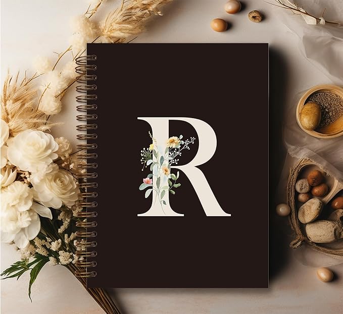 Trendy Personalized Journal Hardcover Spiral Notebook,Black Initial Letter R Notebook,Monogrammed Gifts for Women Teen Girl,College Ruled Hardcover Spiral Notebook 5.5 x 8.3