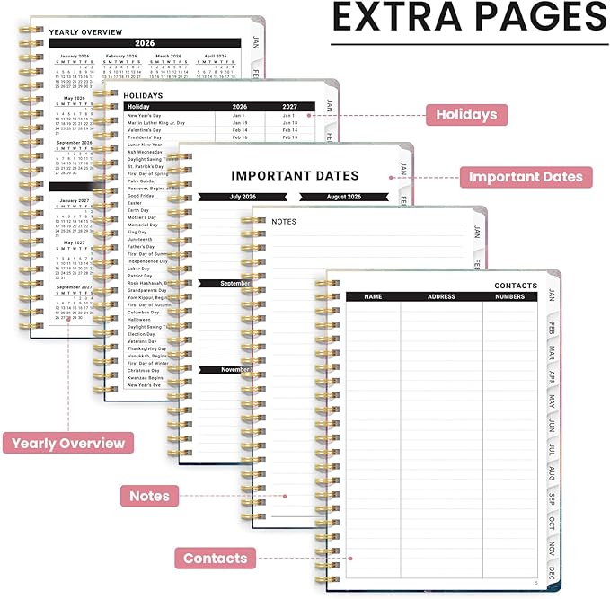 2026 Planner, Aesthetic Weekly and Monthly Planner for Women, Jan 2026 to Dec 2026, Hardcover 2026 Calendar Book with Monthly Tabs, Inner Pocket, Perfect for Office Home School - A5 (6.3" x 8.5"), Sunset
