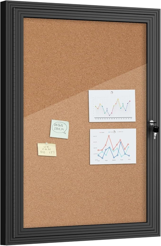 Mifuro 36"x24" Enclosed Bulletin Board, Outdoor Lockable Weather-Resistant Aluminum Cork Noticeboard for School & Office Hospital, Black Frame w/Cork