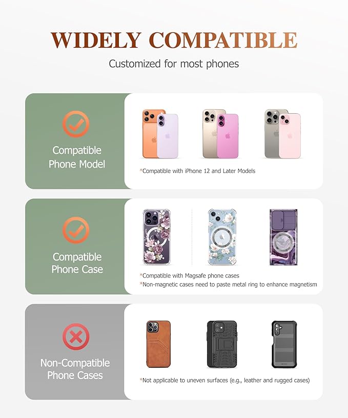 GVIEWIN Magnetic Phone Ring Holder, Compatible with MagSafe Phone Grip with Adjustable Stand, Magnet Phone Ring Kickstand for iPhone 17/16/15/14/13/12 Pro Max Plus Air/Other Phones (Glitter/Purple)