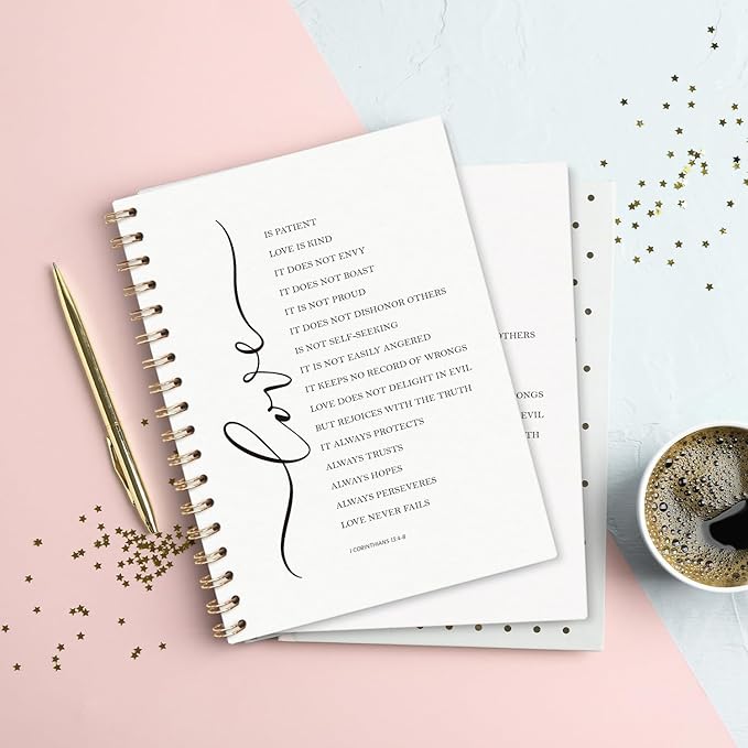 1 Corinthians 13:4-8 Christian Spiral Notebooks, Love Is Patient Love Is Kind Bible Verse Lined Notebook Hardcover, Religious Scripture College Ruled Notebook Journal for Writing, 5.5x8.3