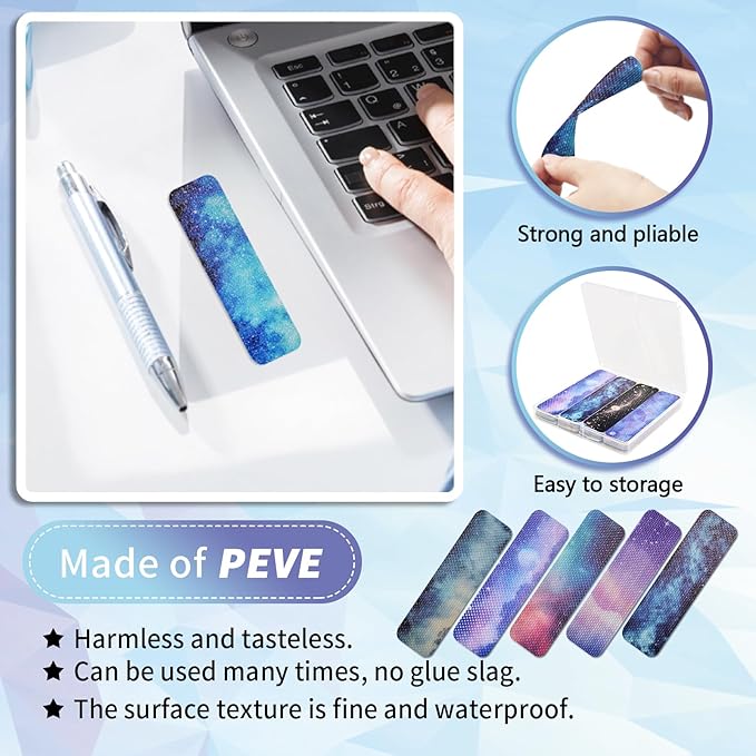 48 Pieces Anxiety Sensory Stickers with Storage Box - Sensory Strips 2 Textured Surface Adhesives Fidget Strips for Office & Classroom Desk Relieve Adult & Teen Stress (Galaxy Style)