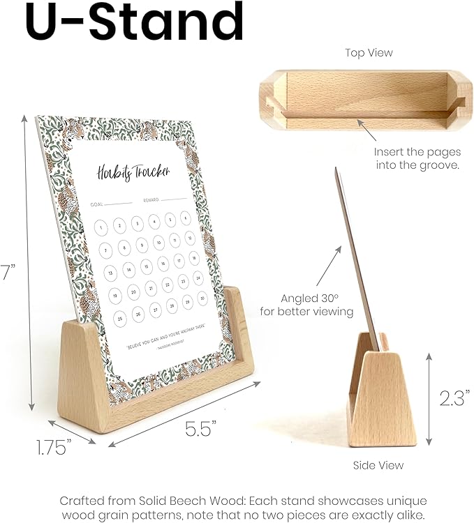 Habit Tracker Calendar - Made in USA, Designed by Local Artist, Motivational 30 day monthly challenge - Tool and gift for Productivity, Self-growth (Habit Tracker-Animal, U-Stand)