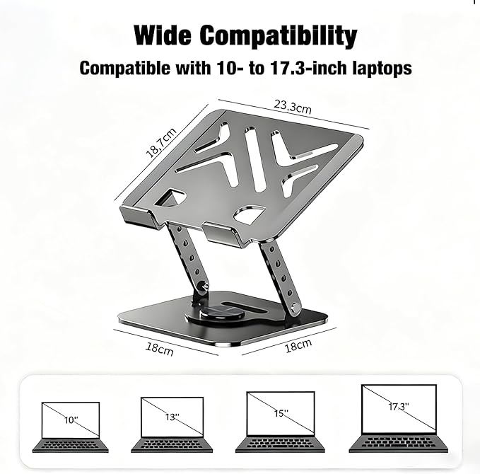Laptop Stand, Laptop Stand for Desk with 360° Rotating Base, Ergonomic Laptop Riser for Desk with Adjustable Height, Heat Dissipation, Fits with All Laptops 10-17.3"