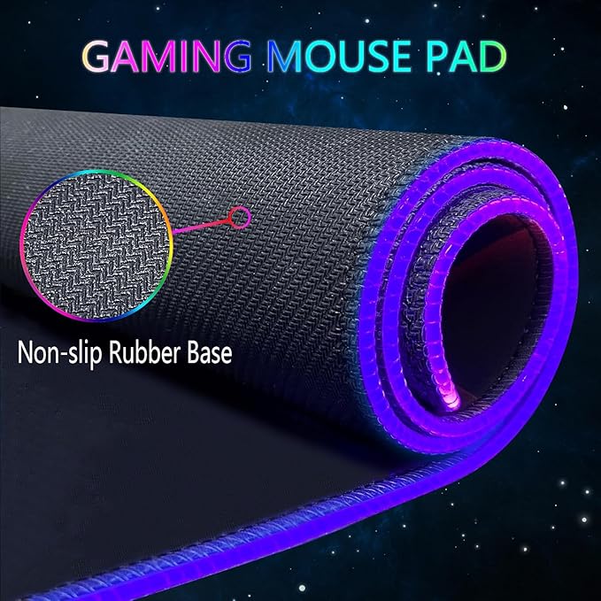 RGB Gaming Mouse Pad, Large Mousepad with Led Light, Gaming Accessories Keyboard Pad for Desk, Non-Slip Rubber Base Big Mouse Mat for Gamer, 31.5 X 11.8 Inch, Purple Anime