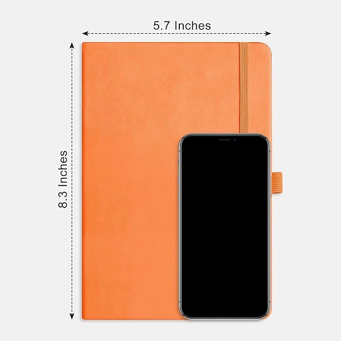 RETTACY Dotted Journal Notebook, 192 Pages, A5 Medium Size (5.7'' x 8.3''), Leather Hardcover, 100 GSM Thick Paper, for Bullet Journaling, Planning, Tracking (Orange)