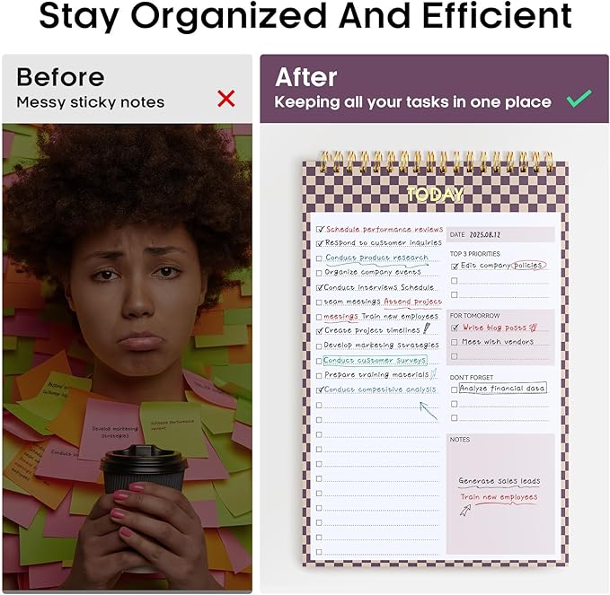 To Do List NotePad, Aesthetic To Do List Notebook for Work With 52 Sheet For Daily Tasks and Goal Setting, Undated Daily Planner Perfect for Office, Home and School Supplies - Lilac Checkered