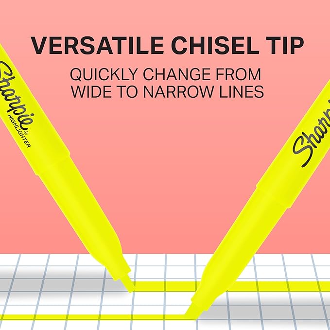 Sharpie Pocket Style Highlighters, Narrow Chisel Tip, Fluorescent Yellow, 8 Count